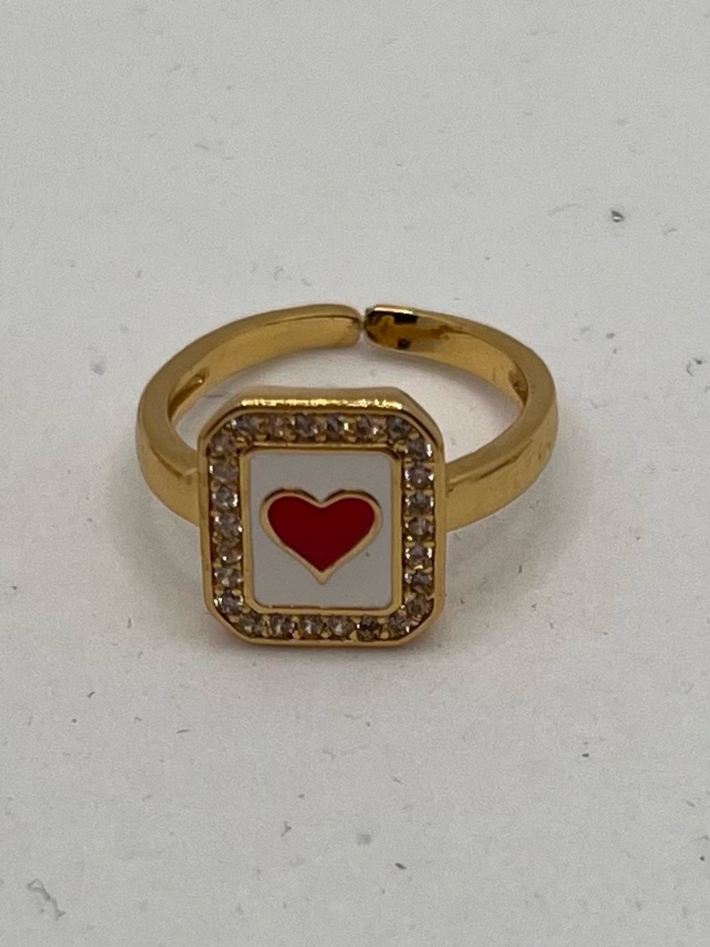 Gold-Tone Heart Enamel Ring with Red Accent